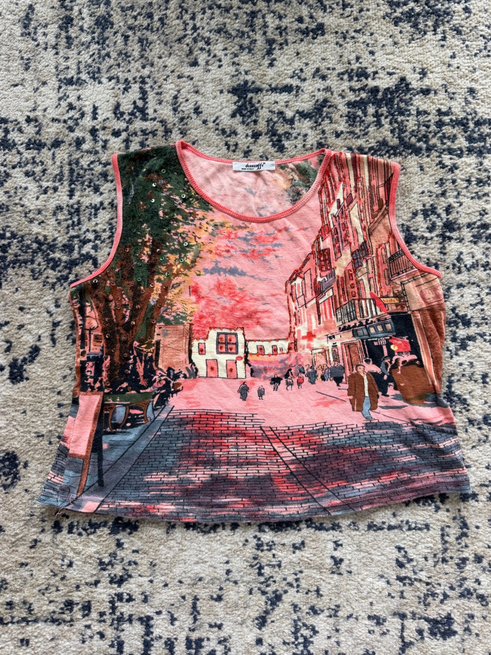 Made in Italy Scenic Pink Graphic Tank Top with Coral Trim